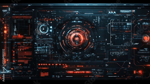 Futuristic Tech Interface: Red and Blue Digital Dashboard