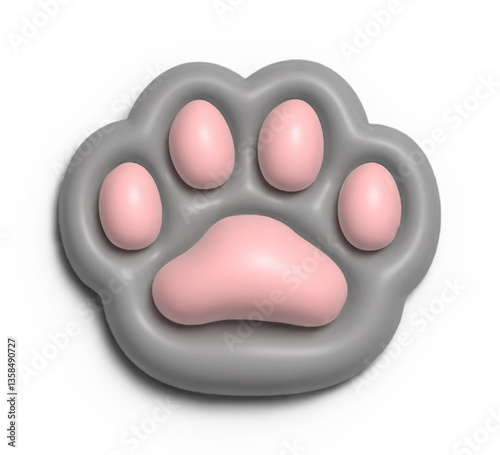 Paw Print: An adorable, rendered paw print in soft grey and pink hues, ideal for designs.