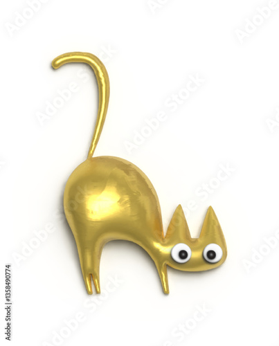 Golden Cat Sculpture: A whimsical golden cat sculpture, crafted with sleek lines and oversized eyes, radiates a playful and artistic charm.