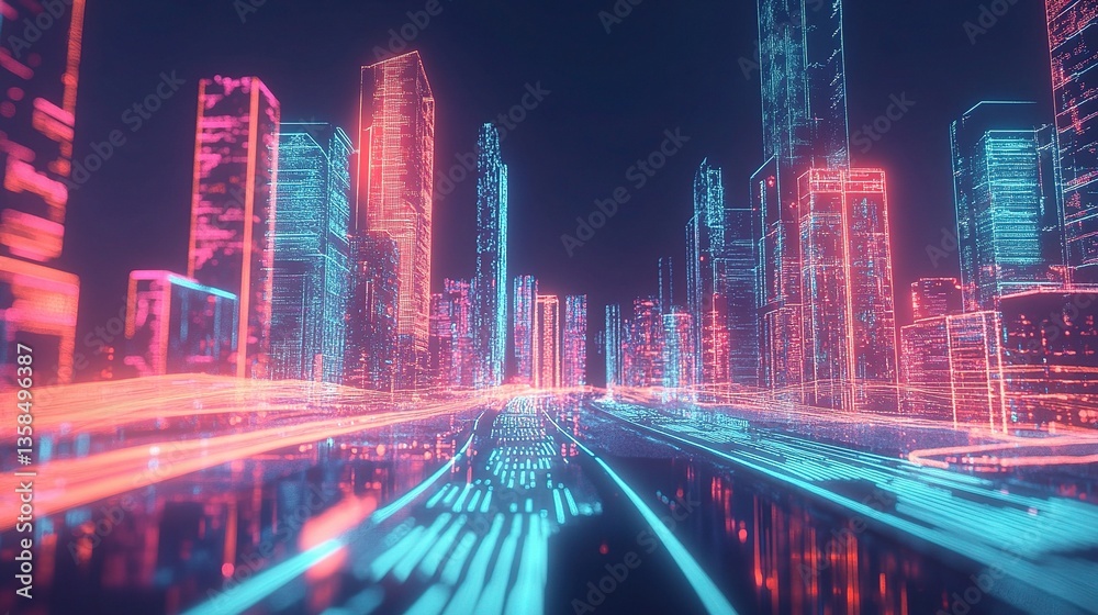 Fototapeta premium Futuristic Smart City Infrastructure with Interconnected Digital Nodes