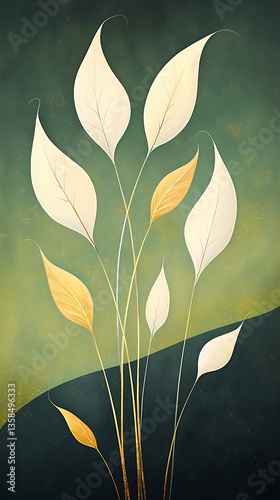 Elegant White Leaves with Green Background.