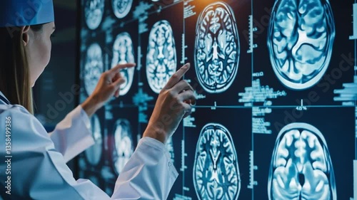 Unveiling the Mind: A medical professional reviews brain scan results, immersed in diagnostic precision and dedicated to unraveling intricate neural pathways.