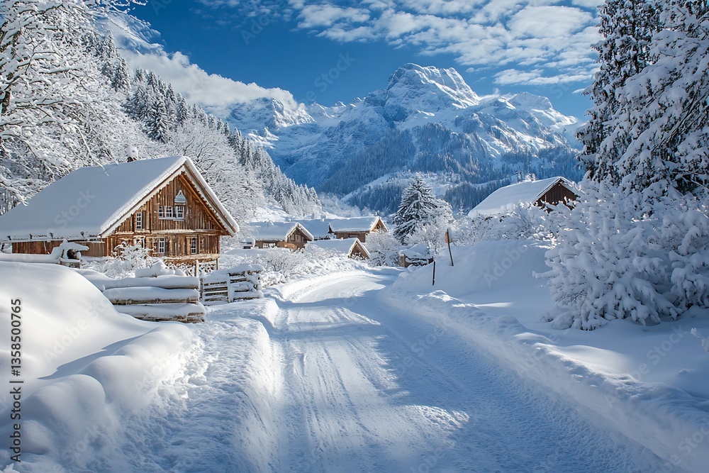 Naklejka premium Dreamy appeal and odd splendor of a snowscape invites with its icy fields stirring a drive for journey and awe in the spirit