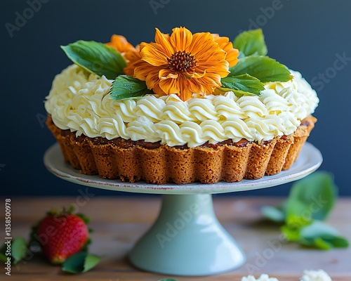 Floral Carrot Cake on Stand.