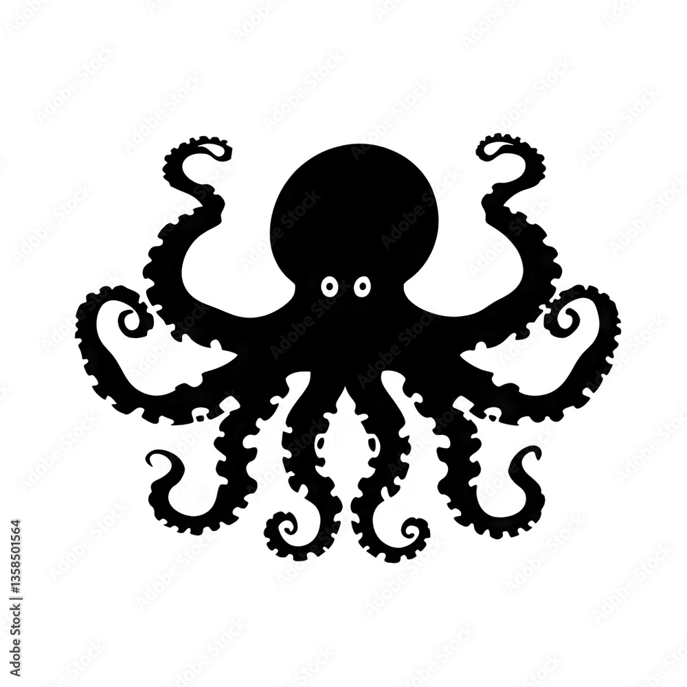 Obraz premium Stylized Octopus Illustration Black and White Ink Design