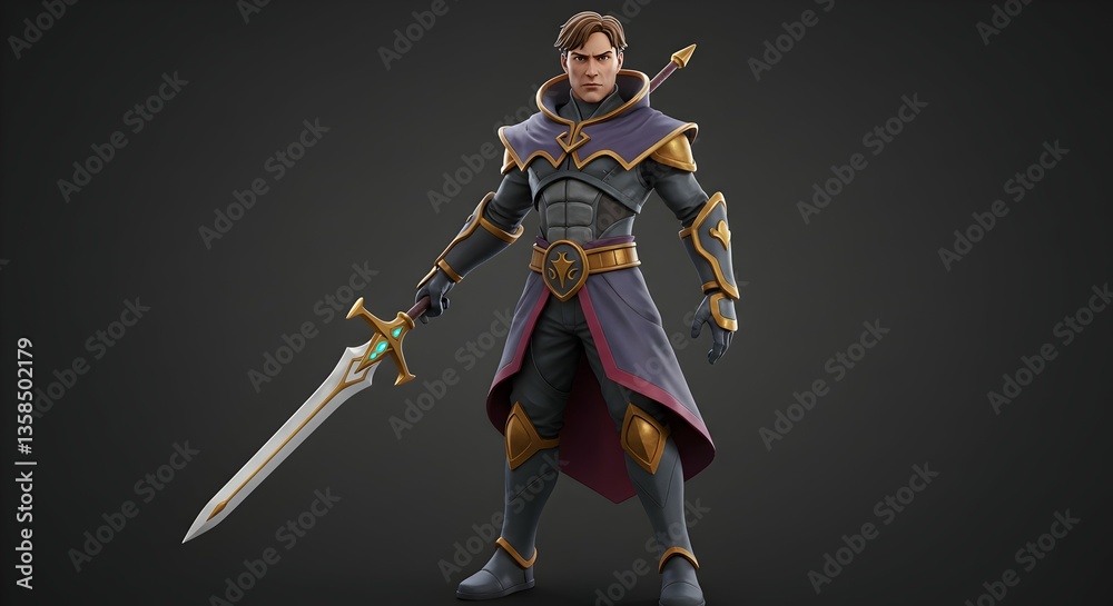 Fototapeta premium Fantasy Knight 3d Render Majestic Warrior with Sword
