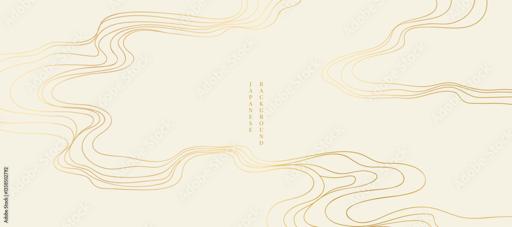 Luxury oriental river background vector. Chinese and Japanese wallpaper pattern design of sea wave, line art. Design illustration for decoration, wall decor, banner, interior.