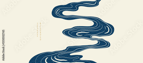 Luxury oriental river background vector. Chinese and Japanese wallpaper pattern design of sea wave, line art. Design illustration for decoration, wall decor, banner, interior.