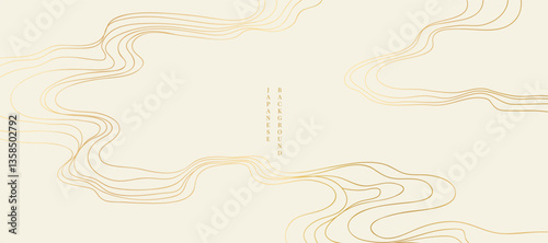 Luxury oriental river background vector. Chinese and Japanese wallpaper pattern design of sea wave, line art. Design illustration for decoration, wall decor, banner, interior.