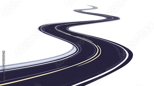 Sinuous Wavy Curve Road, Meandering Asphalt Path with Serpentine Turns, Twisty Highway Illustration for Journey Direction