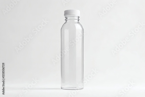 Transparent Plastic Bottle with White Cap on a Minimalist White Background