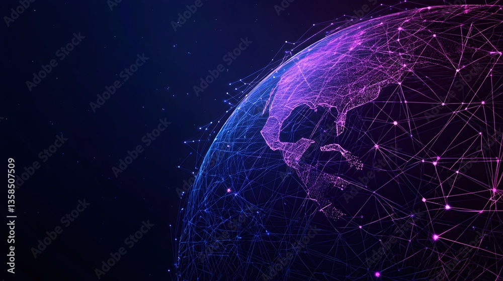 Naklejka premium Digital Globe with Network Connections and Neon Lights Effect