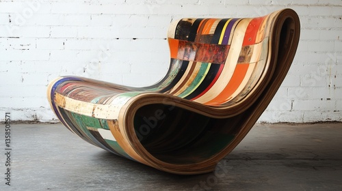 Unique Chair Constructed from Recycled Skateboards in Modern Studio