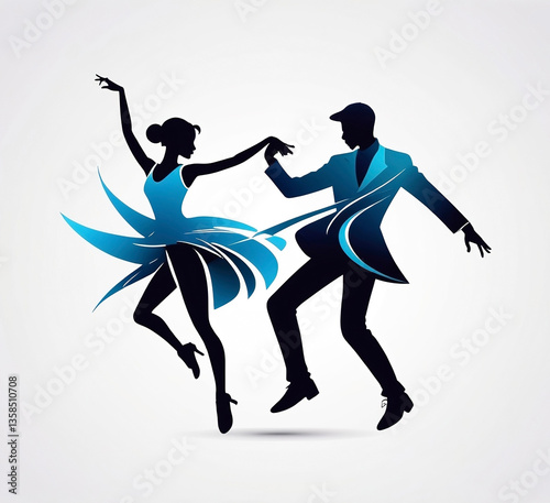 Graceful dance logo with energetic boy and girl figures.  isolated on a white background. 