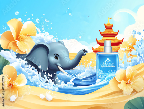 vector logo design for songkran festival with text profesional tmont gab v