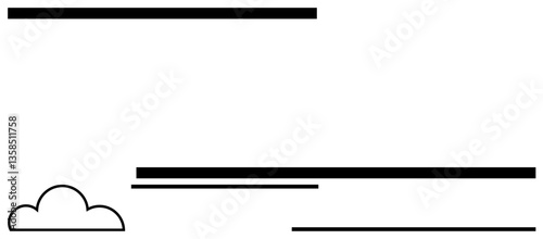 Black horizontal lines of varying lengths and a cloud shape evoke simplicity, balance, and clarity. Ideal for design, communication, creativity, organization, minimalism, and modern concepts flat