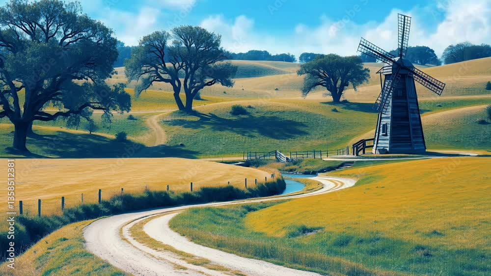 rural landscape with windmill in the netherlands
