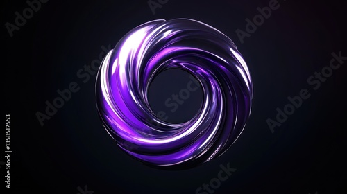 Abstract purple toroid shape with reflective surface on dark backdrop