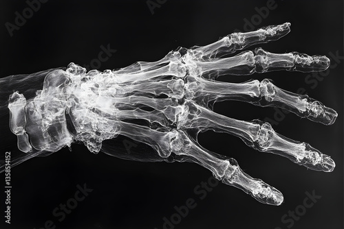 Detailed X-Ray Image Showcasing the Intricate Structure of a Human Hand's Skeletal Framework