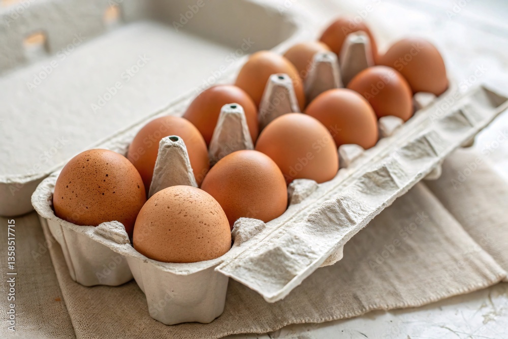 Eggs Arranged in Carton on Wooden Table. Eggs Arranged in Carton on Wooden Table.