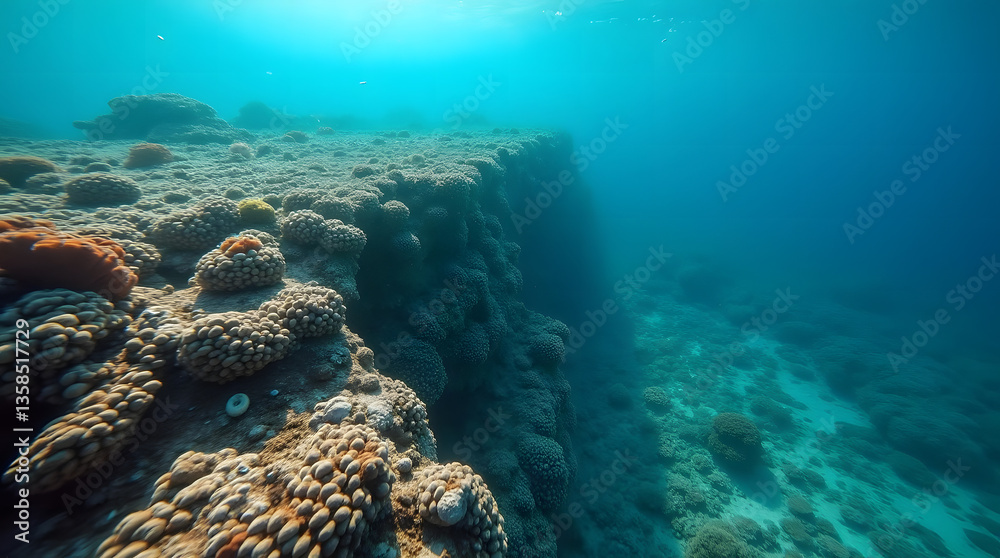 Naklejka premium Coral Reef Underwater Landscape with Turquoise Water
