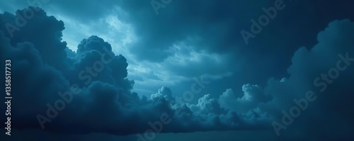 Dark blue sky with billowing smoke and ominous clouds, creating an eerie and mysterious atmosphere,  smoke,  dramatic