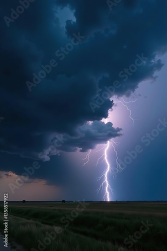 Dark clouds gathering and lightning striking as a heavy hailing storm approaches over the flat plains near Hale Center Texas,  stormy, storm
