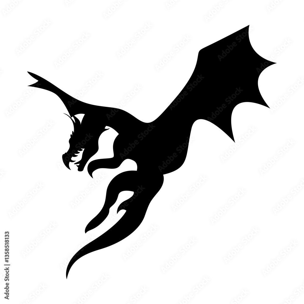 Obraz premium Silhouette of Black Dragon. Flat Vector Illustration.