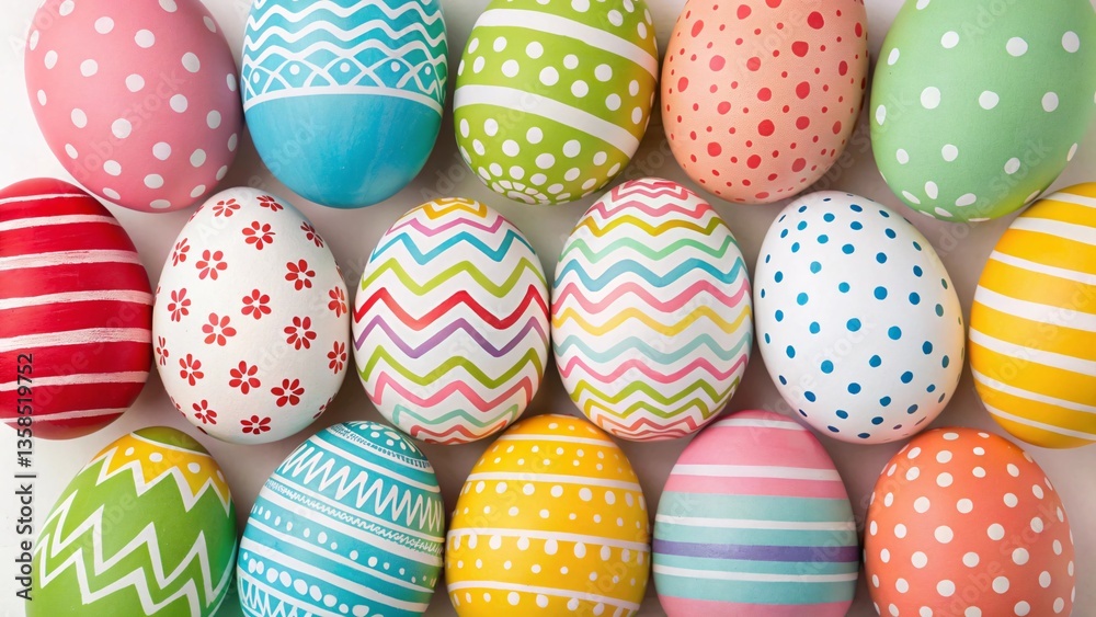 Obraz premium Easter Eggs with Patterns in a Festive Arrangement.
