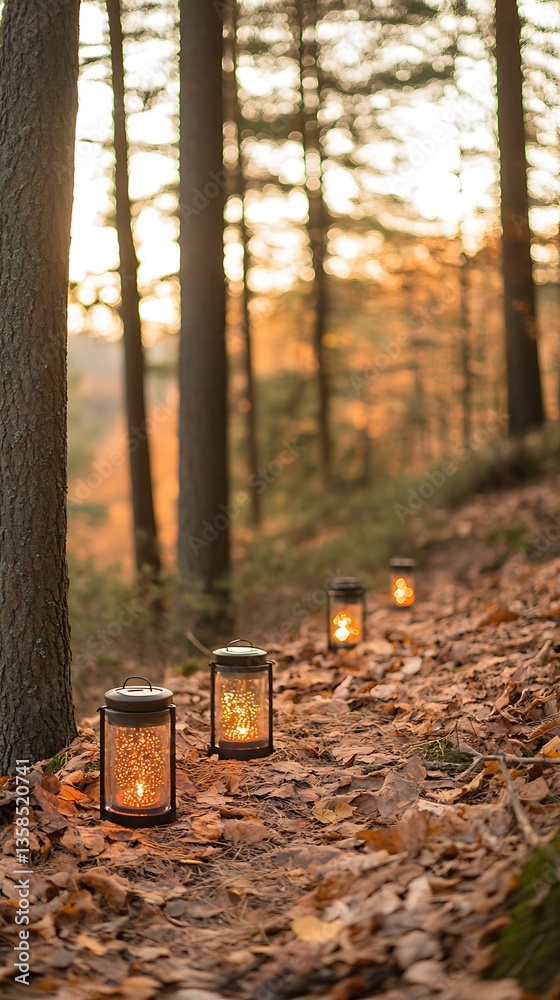 Obraz premium Forest Path Candles Dusk.