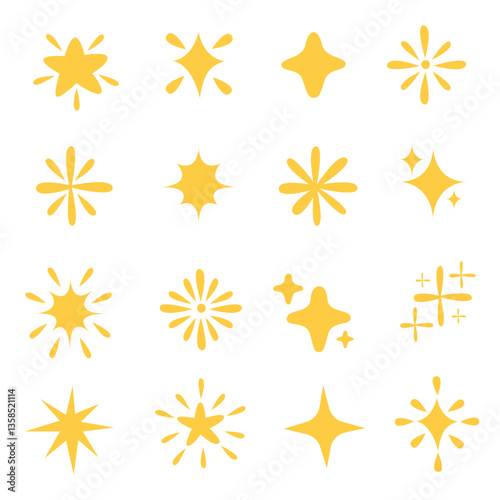 Set of Hand Drawn Sparkle and Starburst Doodle Style Vector Collection
