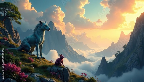 Fototapeta Naklejka Na Ścianę i Meble -  Fantastical dreamscape with surreal creatures and landscapes,  mysterious,  surrealism