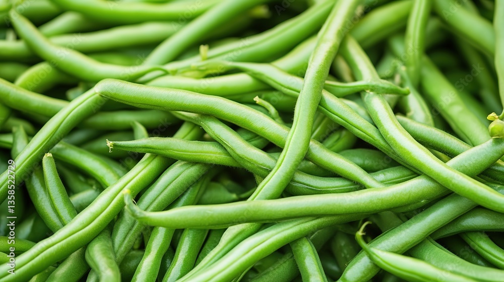 Closeup of Fresh Green String Beans Pile, Raw Organic Vegetable Heap, Healthy Natural Legume Pods Ingredient Group Closeup of Fresh Green String Beans Pile, Raw Organic Vegetable Heap, Healthy Natural Legume Pods Ingredient Group