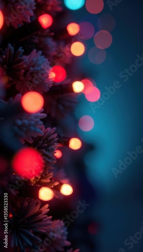 Festive background of twinkling Christmas lights in various colors and sizes,  cheerful,  tradition