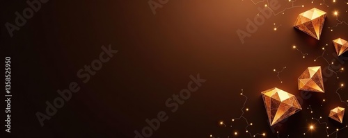 Elegant brown background with gold diamonds and low poly wireframe design for luxurious brand image,  exclusive,  background