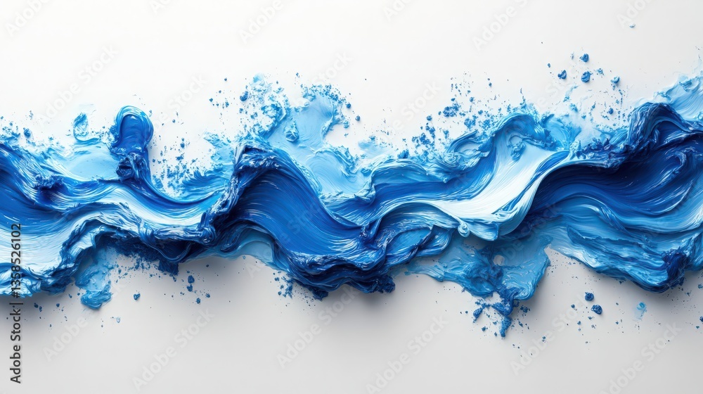 Dynamic arrangement of sculptural blue paint strokes against a pristine surface