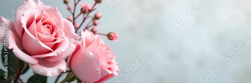 Elegant pink roses with delicate accents on soft gray background,  gray,  bloom