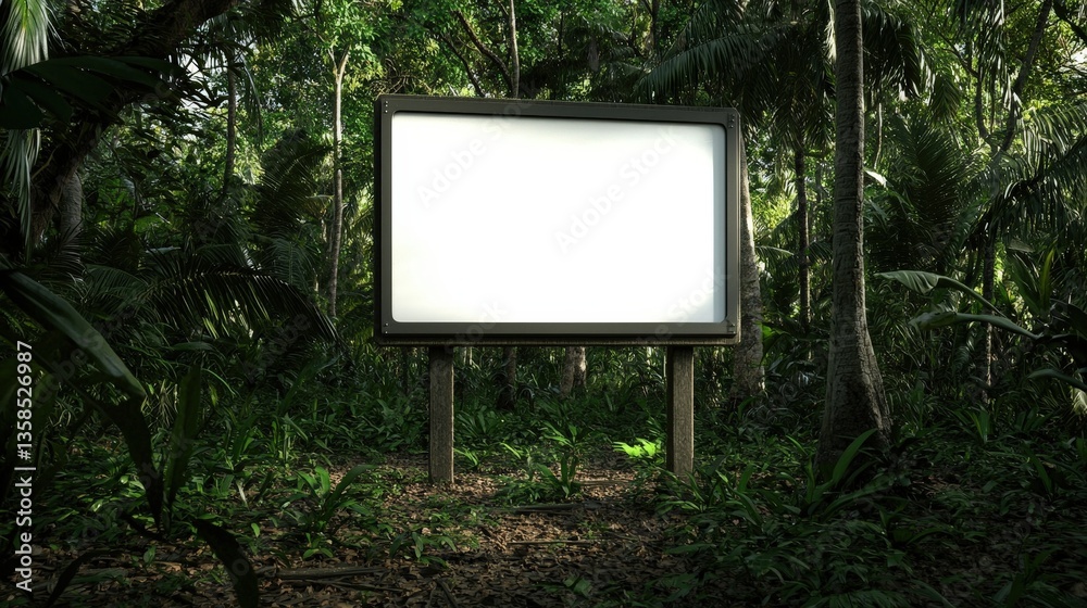 Fototapeta premium Blank billboard frame on green grass for outdoor advertisement