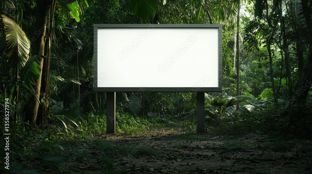 Fototapeta premium Empty outdoor advertising billboard banner on green grass with space for your commercial message