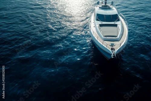 Luxury private yacht trip in summer, Front and side view of sailing boat on the ocean for recreation time in summer with cozy and relax vibe, Aerial view yacht with clear sea water.