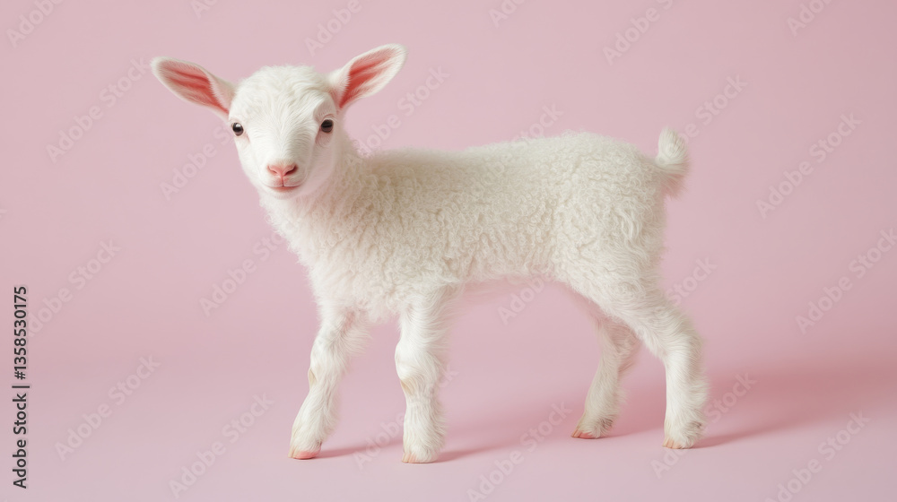 Fototapeta premium cute lamb on pink background