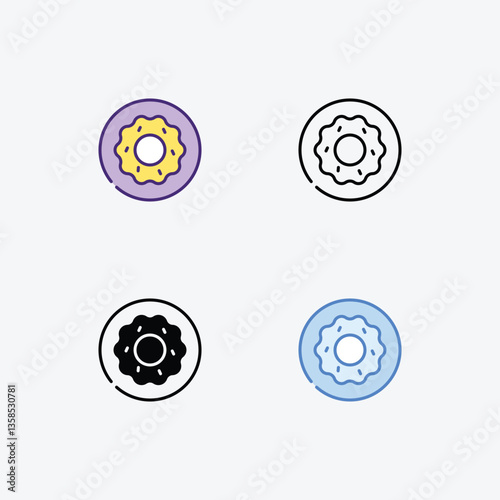Donut  icons set Line and Glyph black vector icon