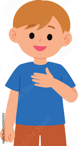 little boy hand on the chess feeling thank you expression illustration