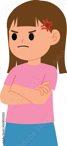 little girl crossed hand over the chess feeling angry expression illustration