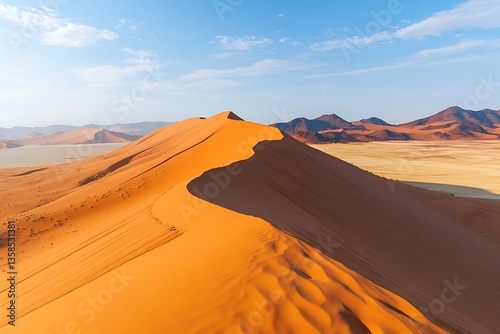 Enjoy the marvelous majesty of an isolated sand dune with its smooth inclines bold shadows and invigorating seclusion that enhances the landscape with exceptional allure 