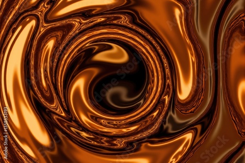 Intricate Copper Swirl: A Close-Up View of a Rich, Glossy, Curled Abstract Design Resembling Liquid Metal with Flowing Curves and Depth