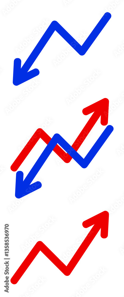 The arrows are red and blue. The arrows are red and blue.