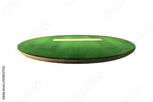 Cricket pitch on a floating island green grass wooden base,