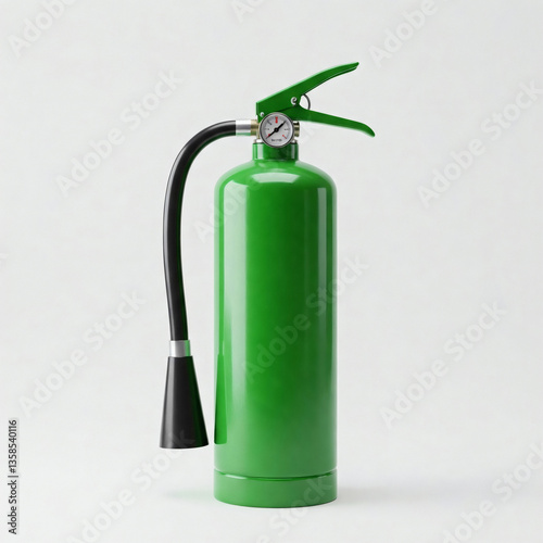 Green fire extinguisher on a white background. 3d rendering.