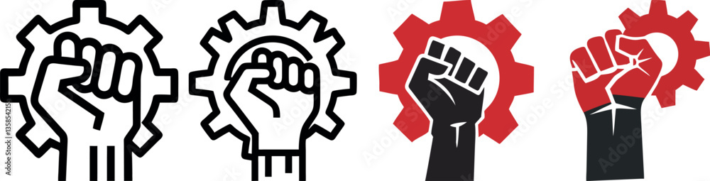 Labor Movement Vector Icons - Clenched Fist & Gear Symbol Labor Movement Vector Icons - Clenched Fist & Gear Symbol